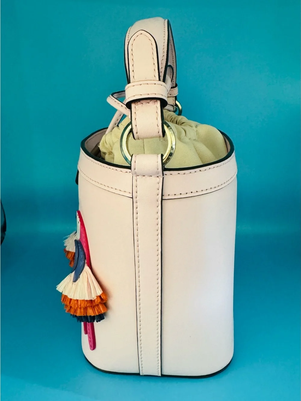 Kate Spade Flock Party Pippa Pink Parrot Bucket Bag Crossbody EUC Rare